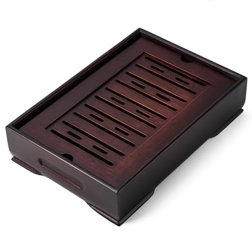 Lyty Mini Bamboo Chinese Tea Tray - 11 x 7 inch Japanese Tea Serving Tray, Small Gongfu Tea Table Set with Reservoir Type Water Storage Box (M) - Image 1