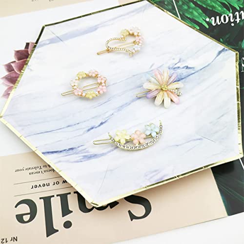 BellaStella 4 Pcs Latest Korean Fashion Style Flower Lock Pin Pearl Hair Clip Hair Pin Hair Accessories for Women & Girls - Image 5