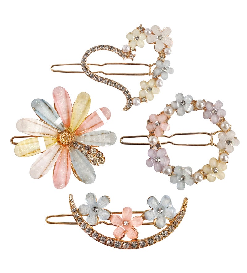 BellaStella 4 Pcs Latest Korean Fashion Style Flower Lock Pin Pearl Hair Clip Hair Pin Hair Accessories for Women & Girls - Image 1