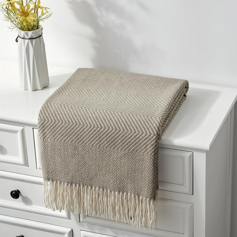 CREVENT 50X60 Farmhouse Breathable Soft and Warm Classic Throw Blanket for Sofa Couch Bed Faux Cashmere Home Decoration Throw with Tassles Coffee - Image 2
