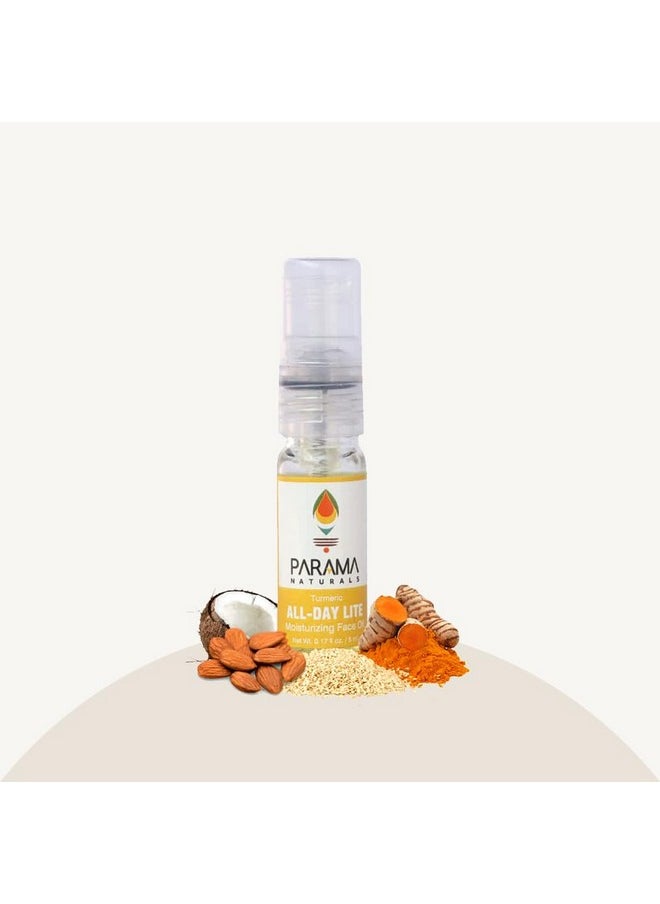 PARAMA NATURALS - Turmeric All Day Lite Moisturizing Face Oil 5Ml For Skin Brightening & Radiant Glow Antiaging Nongreasy Oil Sensitive & Acneprone Skin. - Image 1