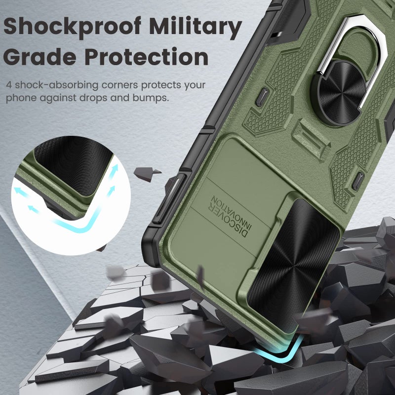 Caka Galaxy S22 Case Protective Phone Cover Case for Samsung Galaxy S22 for S22 5G Green | with Camera Cover, Kickstand, Built-in 360Ãƒâ€šÂ° Rotate Ring Stand, Magnetic Magnet, 6.1 Inch - Image 5