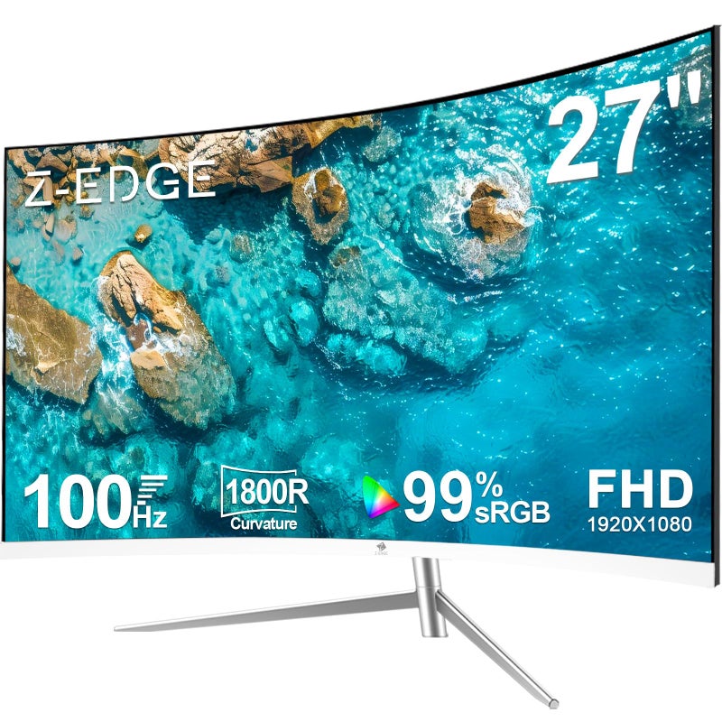 Z Z-Edge شاشة الألعاب المنحنية Z-Edge بحجم 27 بوصة، دقة Full HD 1080P 1920x1080 مع إضاءة خلفية LED، بمعدل تحديث 100Hz وتقنية العناية بالعين، وزاوية عرض واسعة 178 درجة، VGA+HDMI - Image 1