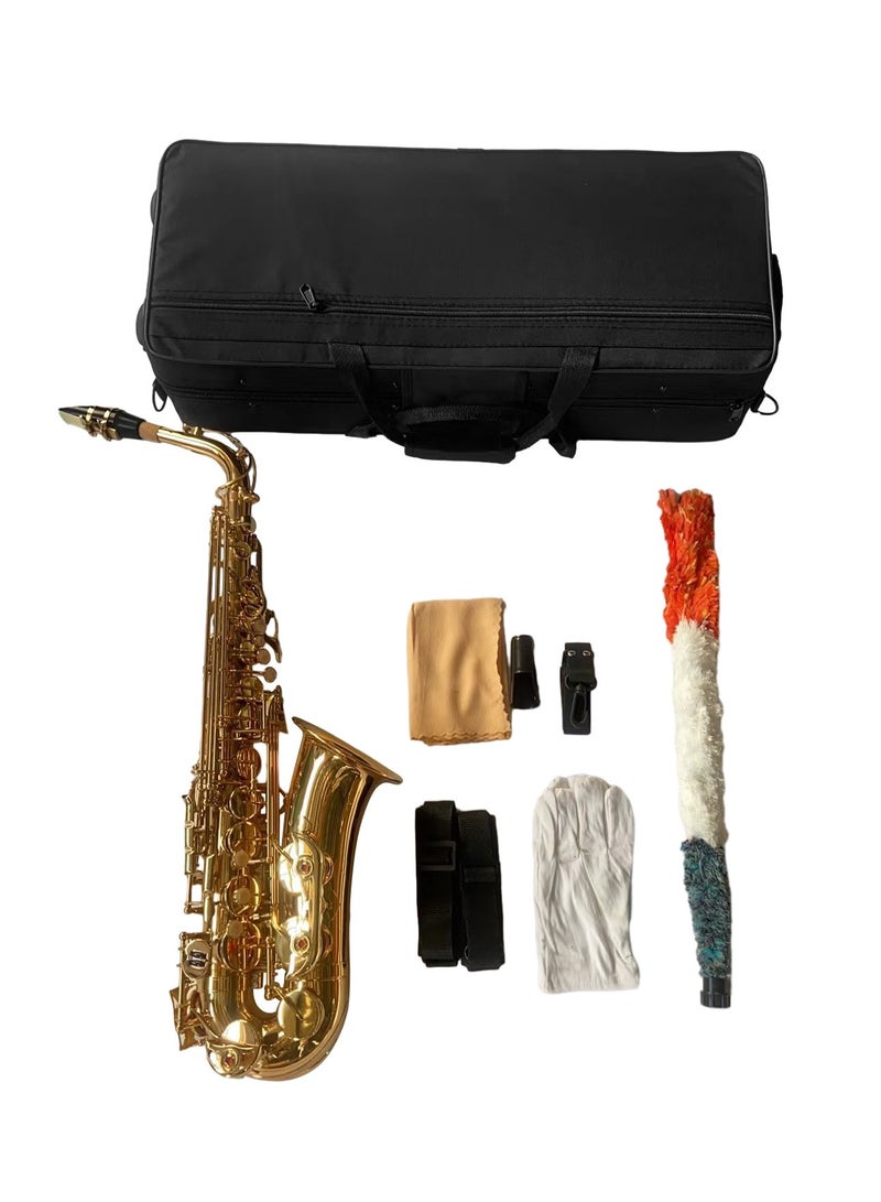 Generic Golden Eb Alto Saxophone Sax Brass Body White Shell Keys Woodwind Instrument with Carry Case Gloves Cleaning Cloth Brush Sax Neck  - Image 2