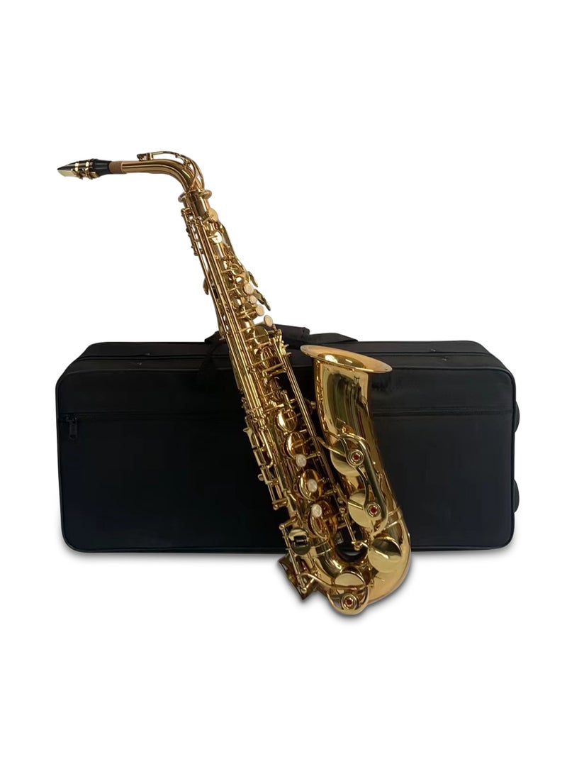 Generic Golden Eb Alto Saxophone Sax Brass Body White Shell Keys Woodwind Instrument with Carry Case Gloves Cleaning Cloth Brush Sax Neck  - Image 1