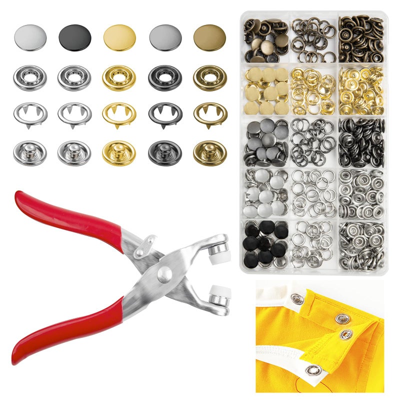GTAAOY 100 Sets 9.5mm Metal Snaps Buttons with Fastener Pliers Press Tool Kit Perfect for Crafts Clothes Hats and Sewing, Snap Button Fasteners Kit for Clothing Sewing - Image 1