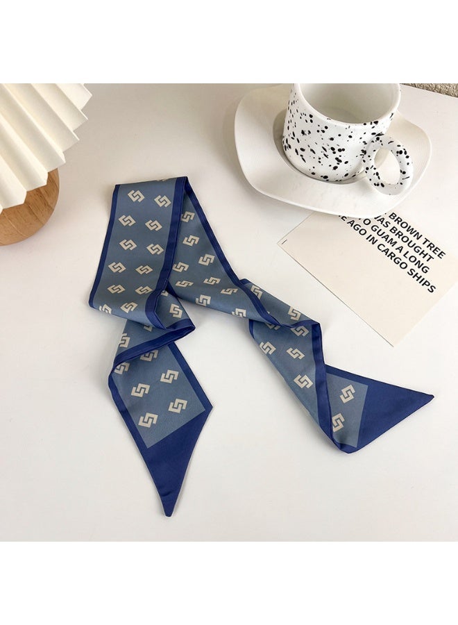 Temperament all-match small silk scarf narrow long hair tie bag ribbon female simple plaid ribbon