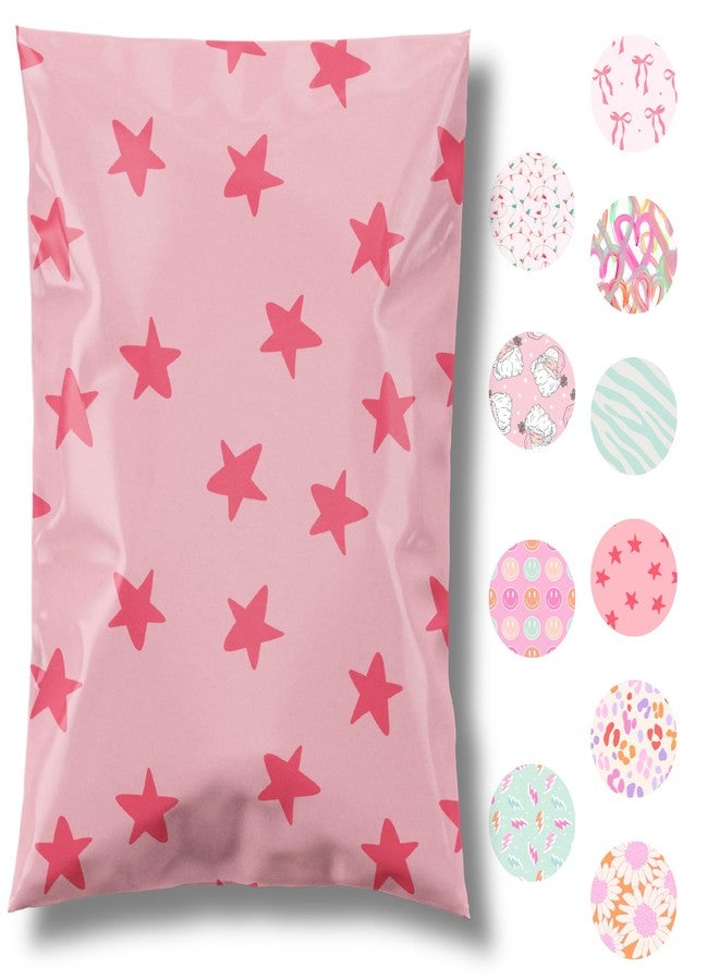 Pretty Package Store 14.5x19 Designer Poly Mailer 100 Pack Heavy Duty Waterproof Self Seal Shipping Bags for Small Business Large Mailing Envelopes Bulk Tear Resistant Cute Packaging Seeing Stars Pink - Image 1