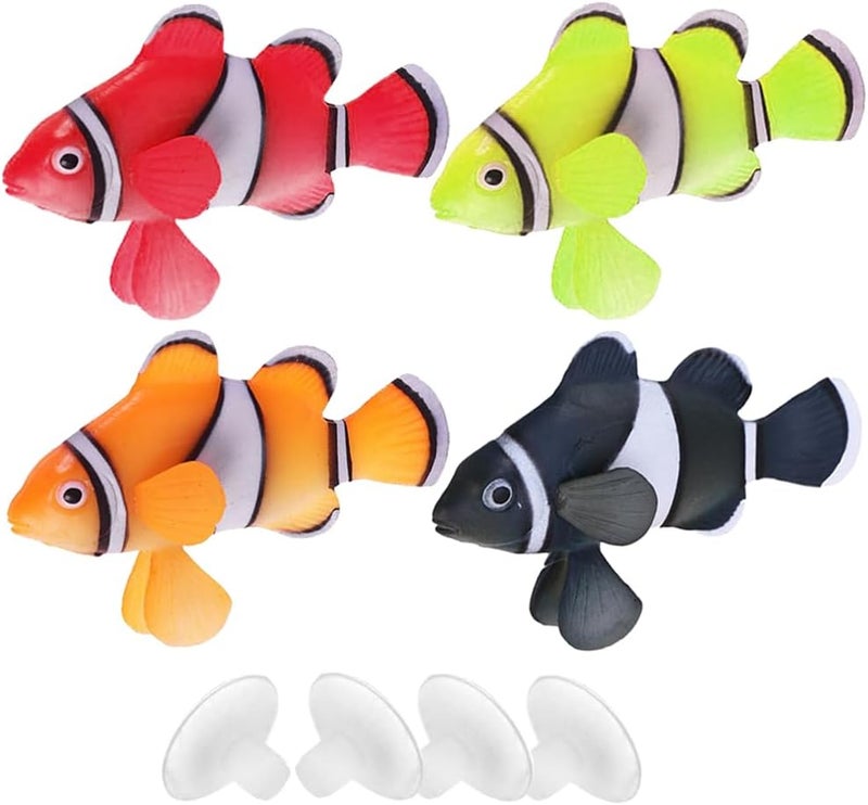 Eyech 4Pcs Silicone Artificial Clownfish Set Harmless Aquarium Ornament Floating Glowing Colorful Fake Fish for Fish Tank Decor - Image 1