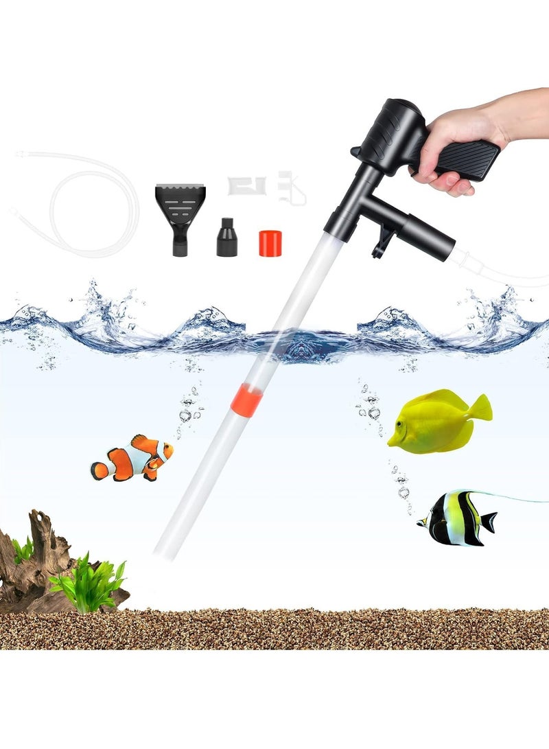 Excefore منظف الحصى لخزان السمك، نظام تبادل الماء بالضغط الهوائي السريع قابل لضبط تدفق الماء، مجموعة مكنسة الرمل لخزان السمك مع شبكة لخزان السمك لتغيير الماء وتنظيف فلتر الحصى - Image 1
