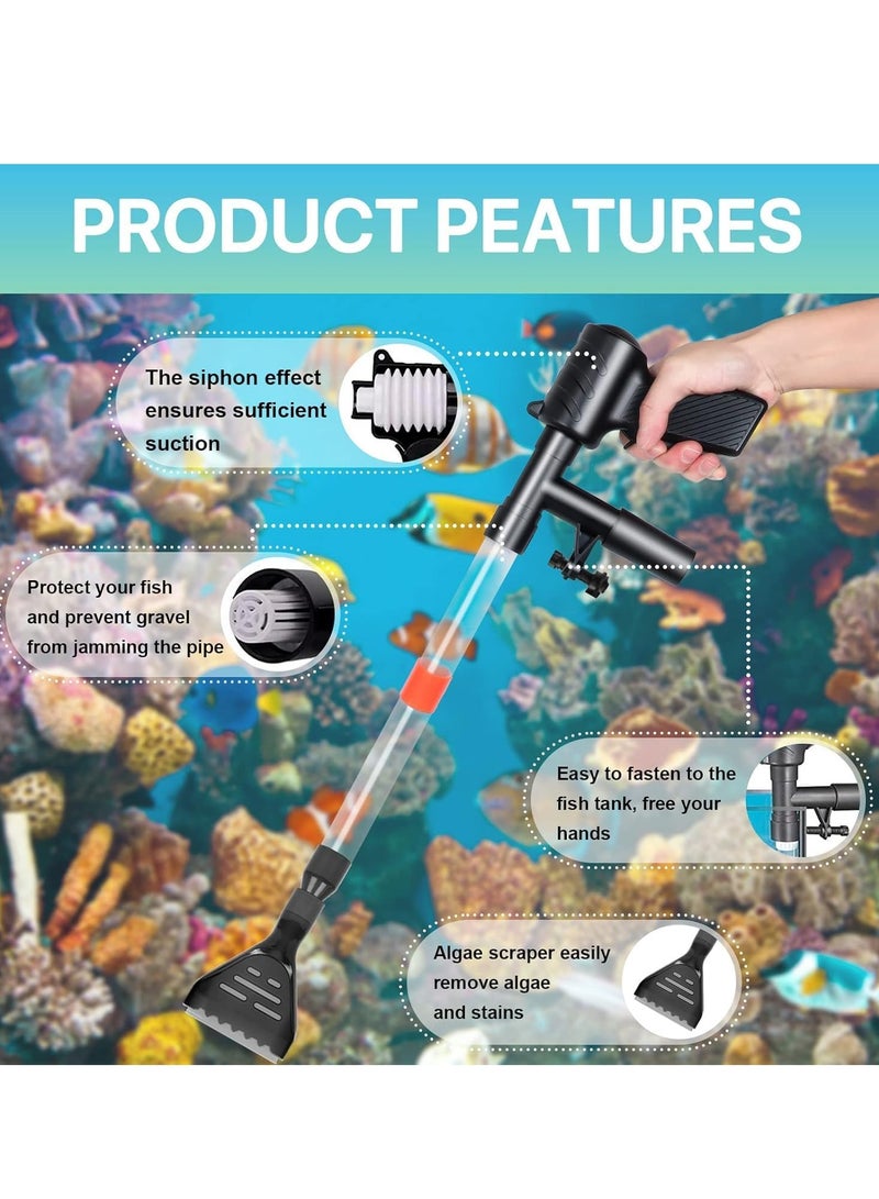 Excefore منظف الحصى لخزان السمك، نظام تبادل الماء بالضغط الهوائي السريع قابل لضبط تدفق الماء، مجموعة مكنسة الرمل لخزان السمك مع شبكة لخزان السمك لتغيير الماء وتنظيف فلتر الحصى - Image 2