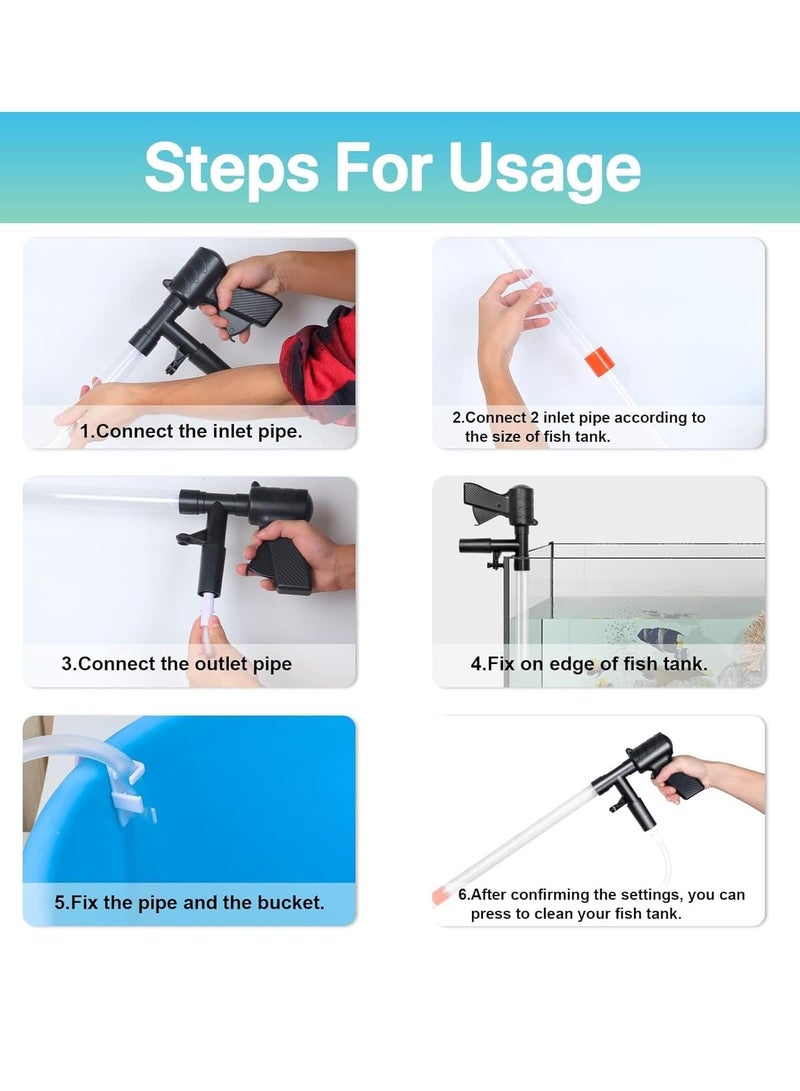 Excefore منظف الحصى لخزان السمك، نظام تبادل الماء بالضغط الهوائي السريع قابل لضبط تدفق الماء، مجموعة مكنسة الرمل لخزان السمك مع شبكة لخزان السمك لتغيير الماء وتنظيف فلتر الحصى - Image 5