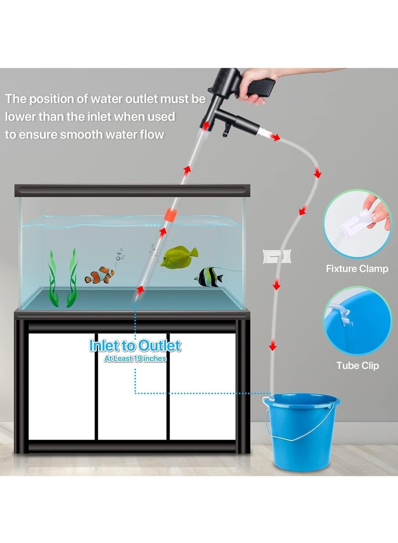 Excefore منظف الحصى لخزان السمك، نظام تبادل الماء بالضغط الهوائي السريع قابل لضبط تدفق الماء، مجموعة مكنسة الرمل لخزان السمك مع شبكة لخزان السمك لتغيير الماء وتنظيف فلتر الحصى - Image 4