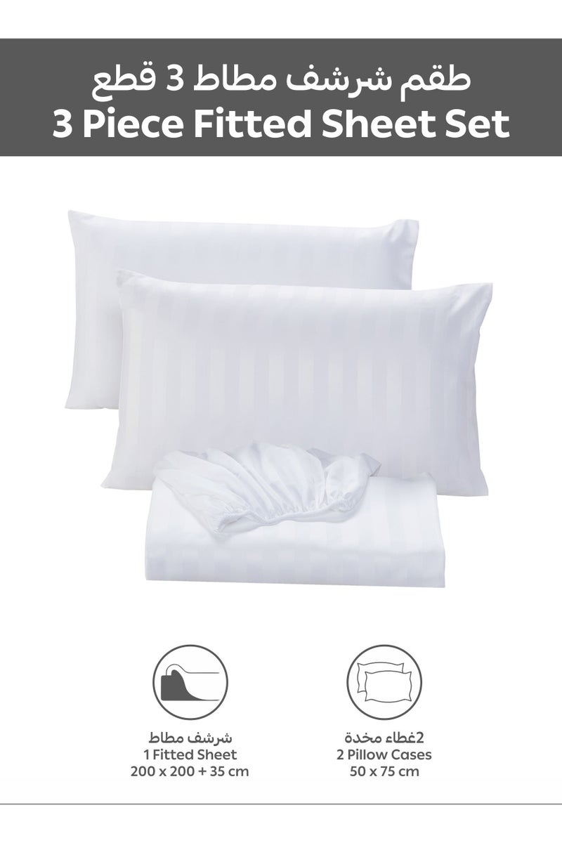 Donetella 3-Piece Striped Bedding Set – Super King Fitted Sheet 200x200+35 cm with All-Around Elastic & 2 Matching Pillowcases - Image 4