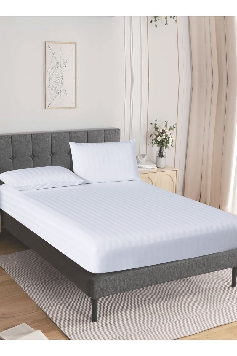 Donetella 3-Piece Striped Bedding Set – Super King Fitted Sheet 200x200+35 cm with All-Around Elastic & 2 Matching Pillowcases - Image 2