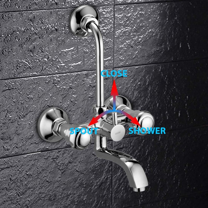 Alton ALTON SHN3095 Brass Wall Mixer with Provision for Over Head Shower and 190mm Long Bend Pipe Chrome - Image 3