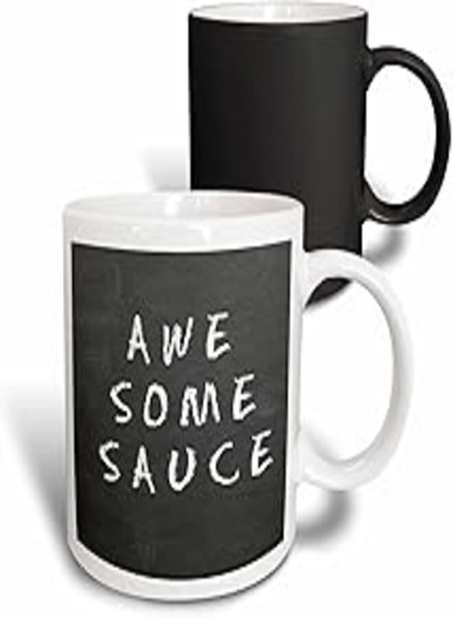 3dRose Awesome Sauce Magic Transforming Mug, 11 oz, Black/White