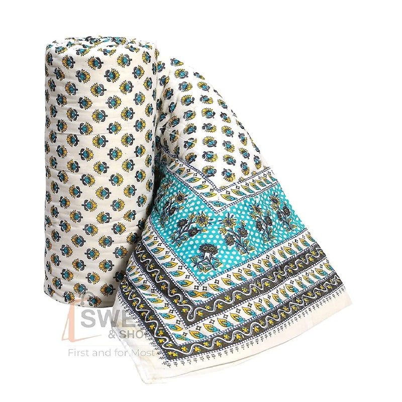 LOARSHY لحاف لوارش Pure Cotton مزخرف بالأزهار | خفيف ودافئ لحاف سرير مفرد جايفوري راجستاني | رازاى ناعمة لفصل الشتاء (عبوة من 1) - Image 1