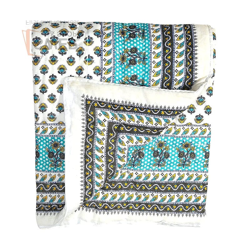 LOARSHY لحاف لوارش Pure Cotton مزخرف بالأزهار | خفيف ودافئ لحاف سرير مفرد جايفوري راجستاني | رازاى ناعمة لفصل الشتاء (عبوة من 1) - Image 3