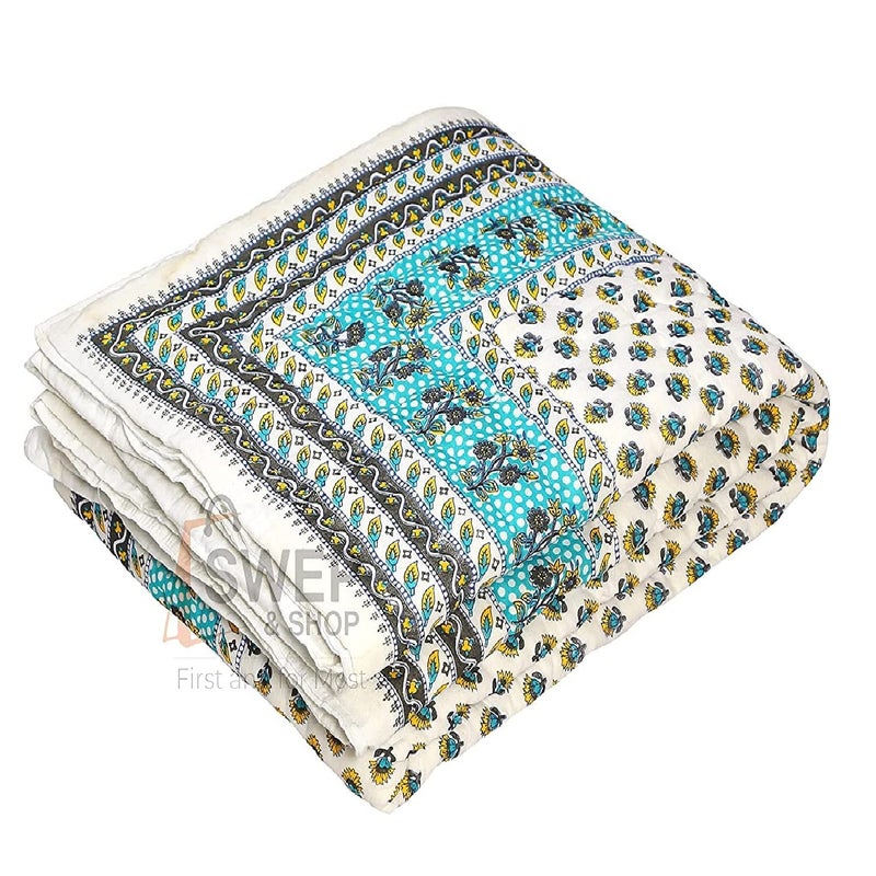 LOARSHY لحاف لوارش Pure Cotton مزخرف بالأزهار | خفيف ودافئ لحاف سرير مفرد جايفوري راجستاني | رازاى ناعمة لفصل الشتاء (عبوة من 1) - Image 2