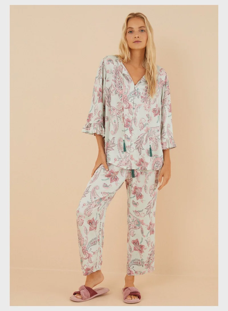 women'secret Button Detail Pyjama T-Shirt And Pyjama Pants