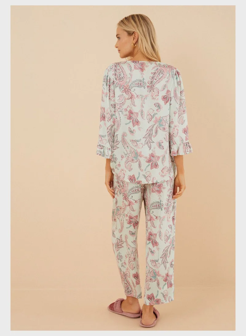 women'secret Button Detail Pyjama T-Shirt And Pyjama Pants