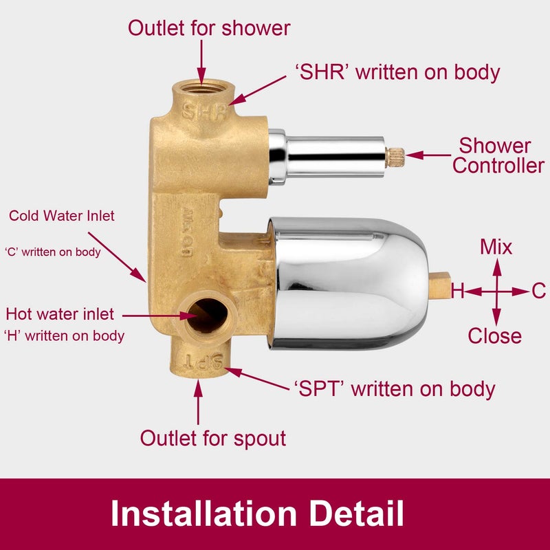 ALTON LEO13050 Brass Concealed Body High Flow Diverter Full Set With Bath Tub Spout And SS304 Grade 8INCH Overhead Shower Chrome Finish - Image 3