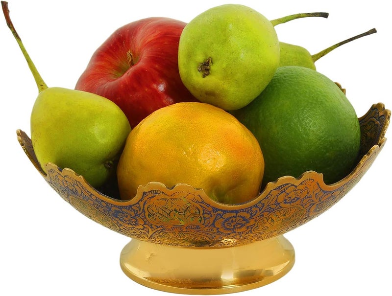 Zap Impex Brass Decorative Dry Fruit Bowl Multipurpose Serving Bowl carving Work  Size 7 Beautiful Blue Color Peacock design Kitchenware Gift - Image 3