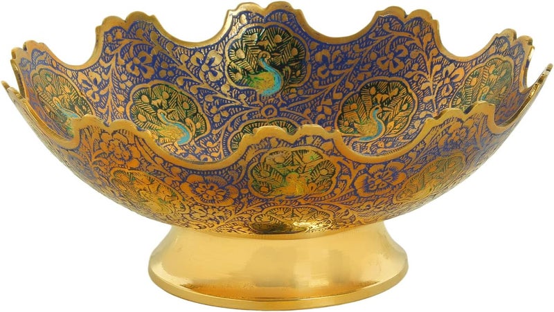 Zap Impex Brass Decorative Dry Fruit Bowl Multipurpose Serving Bowl carving Work  Size 7 Beautiful Blue Color Peacock design Kitchenware Gift - Image 2