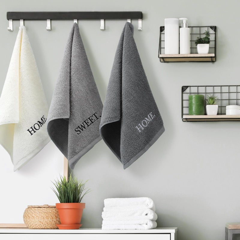 FuWeave 3 Pcs Farmhouse Decorative Hand Towels for Bathroom and Kitchen Rustic Embroidered Cotton Hand Towels Decorative Set for Boho Bathroom Decor(Gray,Home Sweet Home) - Image 3