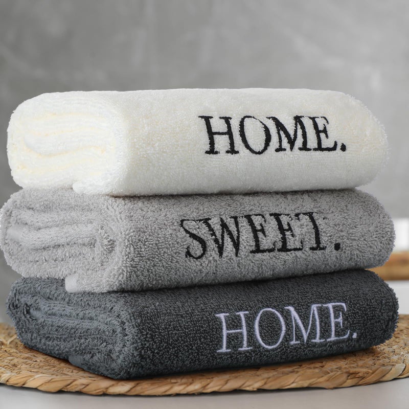 FuWeave 3 Pcs Farmhouse Decorative Hand Towels for Bathroom and Kitchen Rustic Embroidered Cotton Hand Towels Decorative Set for Boho Bathroom Decor(Gray,Home Sweet Home) - Image 4