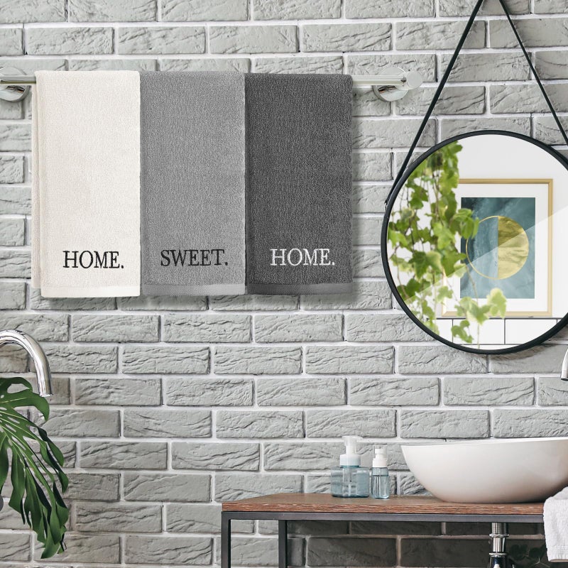 FuWeave 3 Pcs Farmhouse Decorative Hand Towels for Bathroom and Kitchen Rustic Embroidered Cotton Hand Towels Decorative Set for Boho Bathroom Decor(Gray,Home Sweet Home) - Image 5