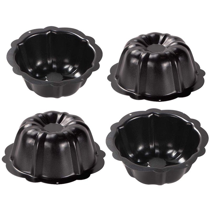 Webake Mini Cake Pan Nonstick Fluted Cake Pan 4 Inch Carbon Steel Baking Cup Mold for Buntcake Bavarois Brownie Cupcake Pudding Canele Pack of 4
