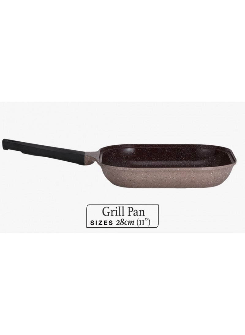 Lahoya Chocolate Marble 28cm Grill Pan – Stylish Nonstick Pan with Granite Coating
