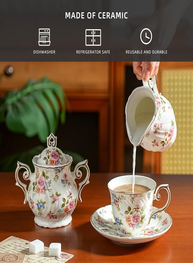 Agyiuns Sugar and Creamer Set Ceramic (White with small flowers) - Image 3