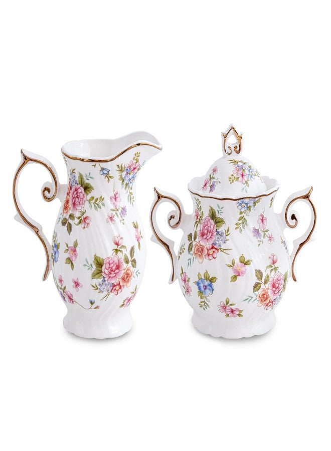 Agyiuns Sugar and Creamer Set Ceramic (White with small flowers) - Image 1