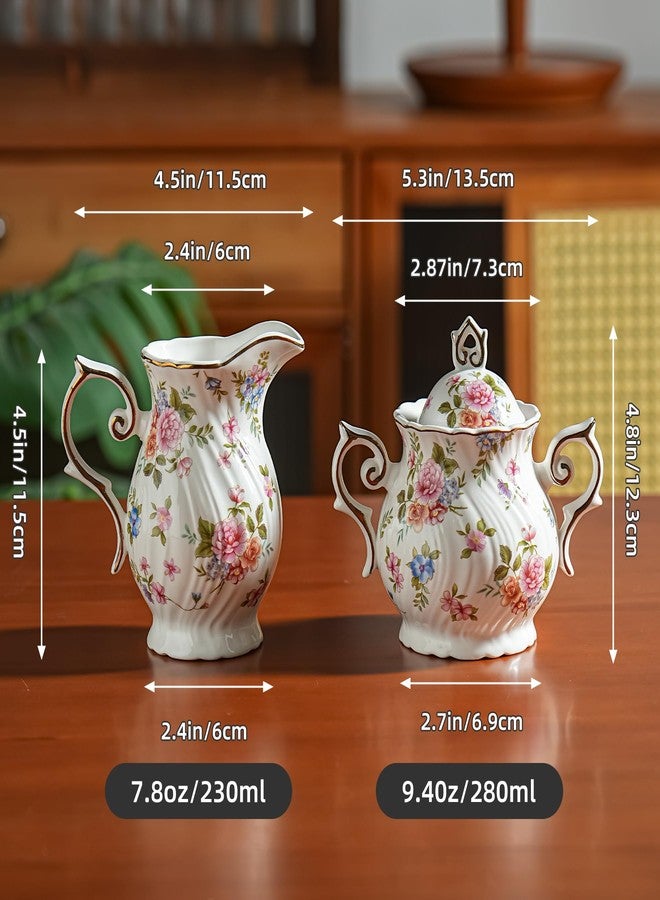 Agyiuns Sugar and Creamer Set Ceramic (White with small flowers) - Image 2