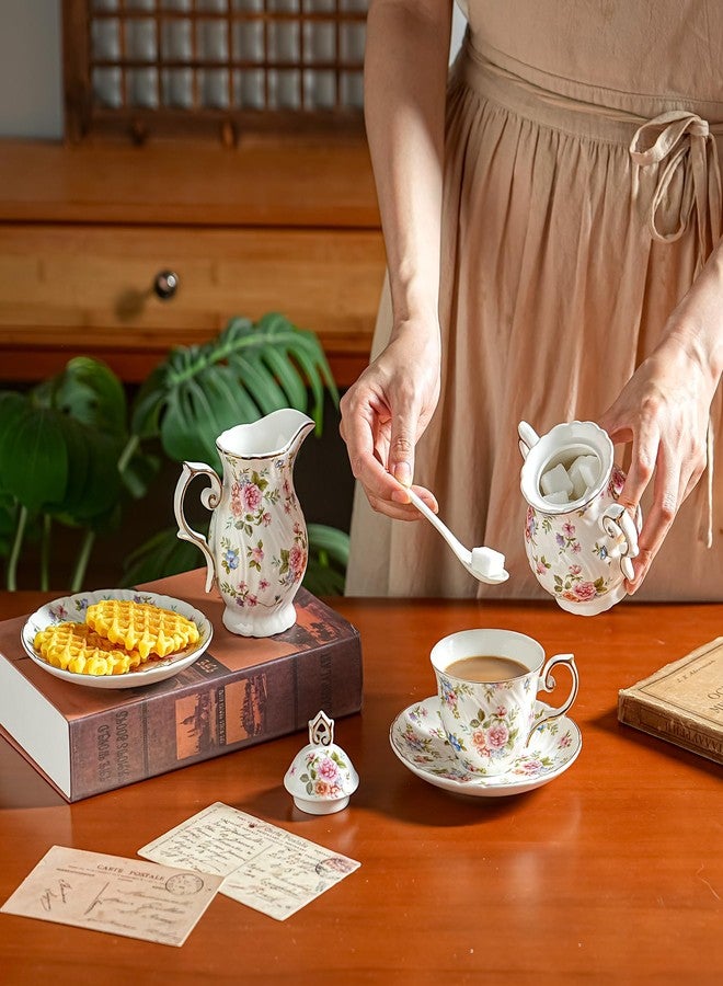 Agyiuns Sugar and Creamer Set Ceramic (White with small flowers) - Image 4