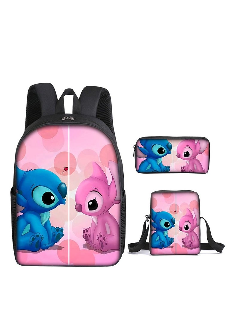 Y&D 3 Piece Stitch 3D Print Insulated Lunch Backpack Set Multicolour