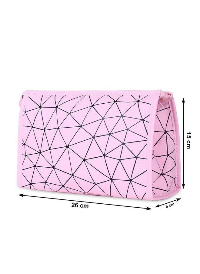 NFI essentials NFI essentials PU Diamond Print Makeup Pouch for Women Stylish Pouches for Makeup Accessories Storage Cosmetic Pouches Make up Bag for Girls (Pink)  - Image 4