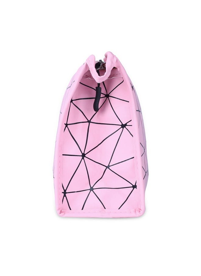 NFI essentials NFI essentials PU Diamond Print Makeup Pouch for Women Stylish Pouches for Makeup Accessories Storage Cosmetic Pouches Make up Bag for Girls (Pink)  - Image 3