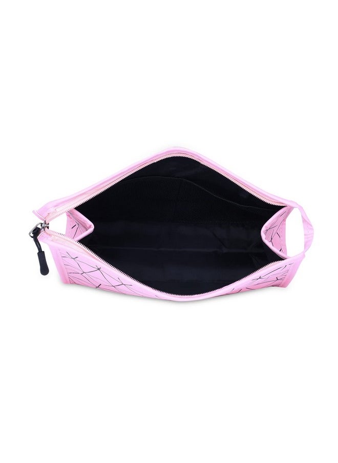 NFI essentials NFI essentials PU Diamond Print Makeup Pouch for Women Stylish Pouches for Makeup Accessories Storage Cosmetic Pouches Make up Bag for Girls (Pink)  - Image 2