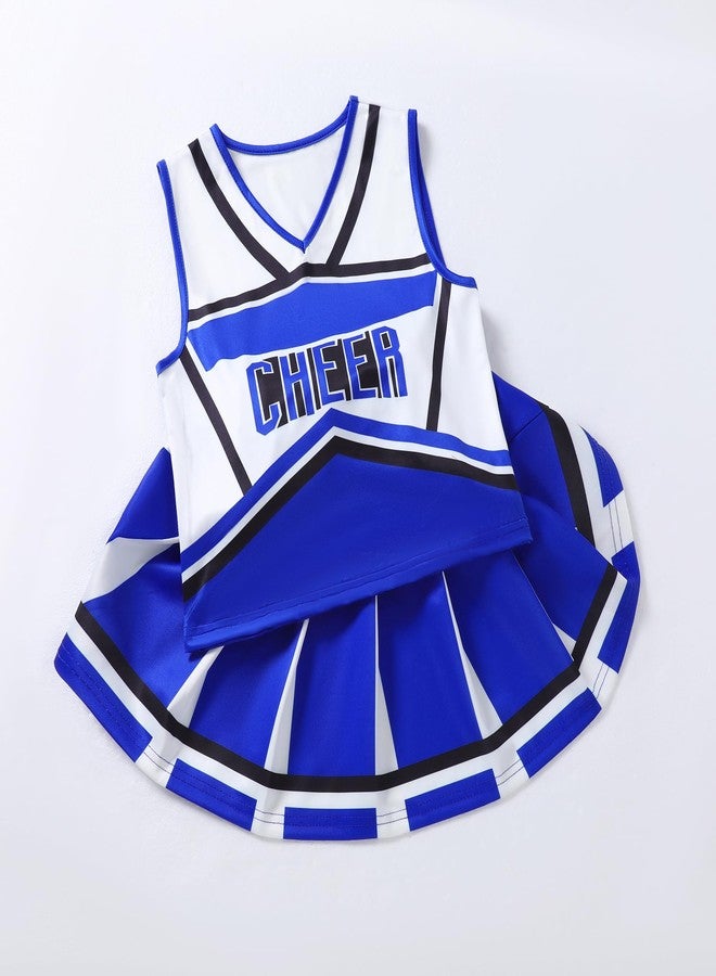 WooHand Halloween Girls Cheerleading Uniforms 8-9 Cute Cheer Uniform Outfit Girl Blue Cheerleader Costume With Accessories Athletic Field Playground - Image 3