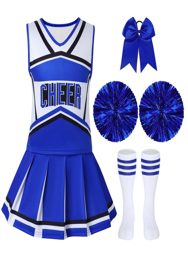 WooHand Halloween Girls Cheerleading Uniforms 8-9 Cute Cheer Uniform Outfit Girl Blue Cheerleader Costume With Accessories Athletic Field Playground - Image 1