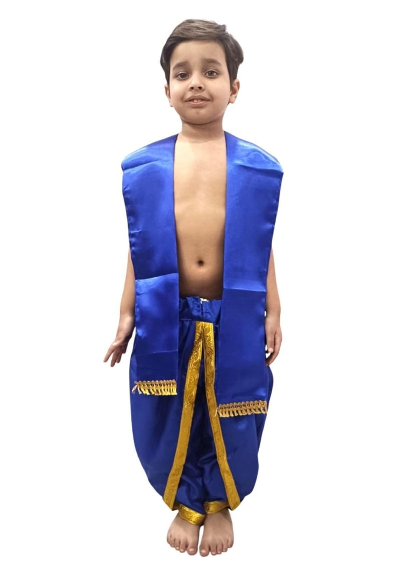 BookMyCostume Indian Traditional Costume for Kids | Ramayana Dress for Boys | Blue Dhoti with Patka Dussehra | Mythology Fancy Costume for School Annual Day Performance | 3-4 Years - Image 1