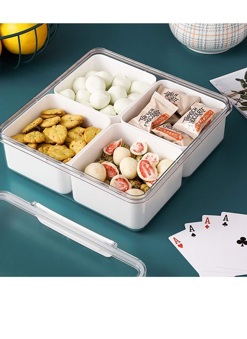 Y&D - Divided Veggie Tray with Lid, Stackable Vegetable Storage Square Appetizer Relish, Serving Platter 4 Compartment Snack Containers for Food Fruit Small Refrigerator Organizer Bins Produce Saver - Image 1