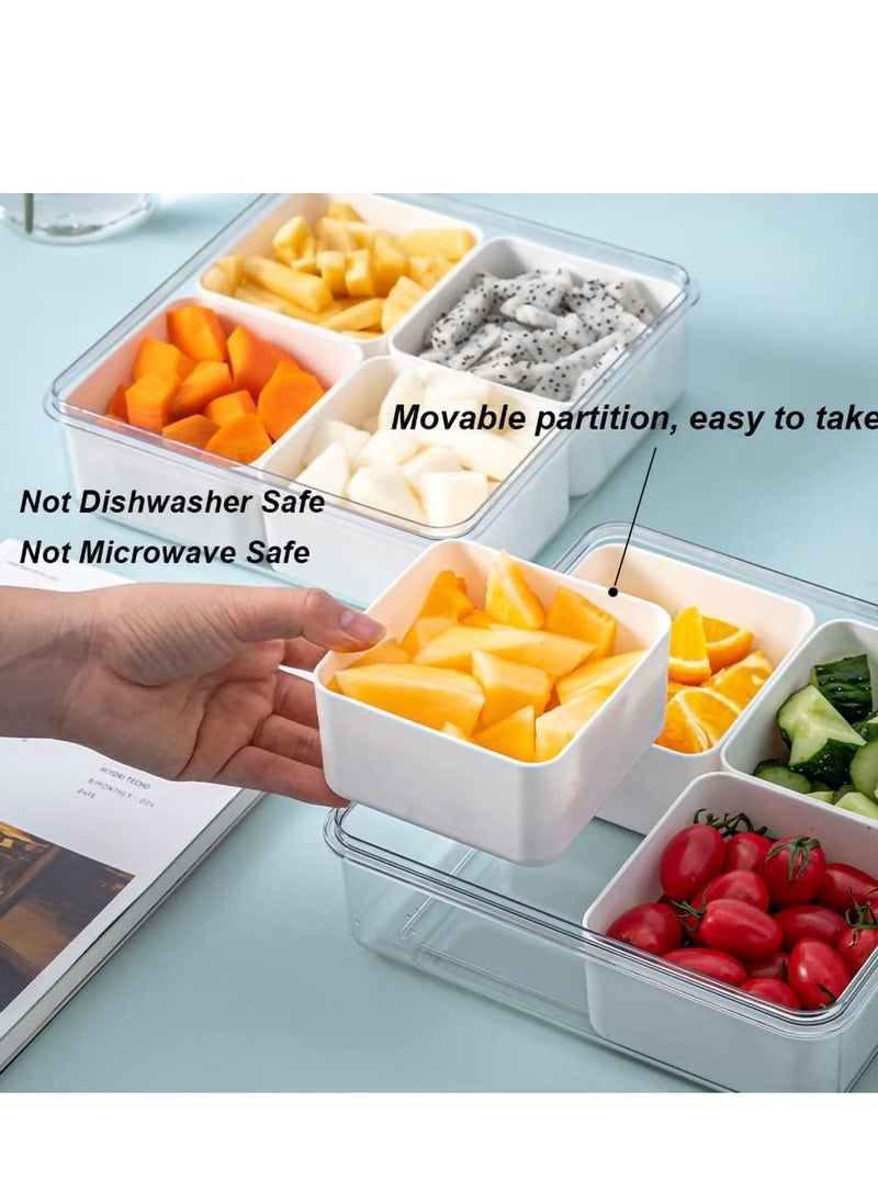 Y&D - Divided Veggie Tray with Lid, Stackable Vegetable Storage Square Appetizer Relish, Serving Platter 4 Compartment Snack Containers for Food Fruit Small Refrigerator Organizer Bins Produce Saver - Image 1