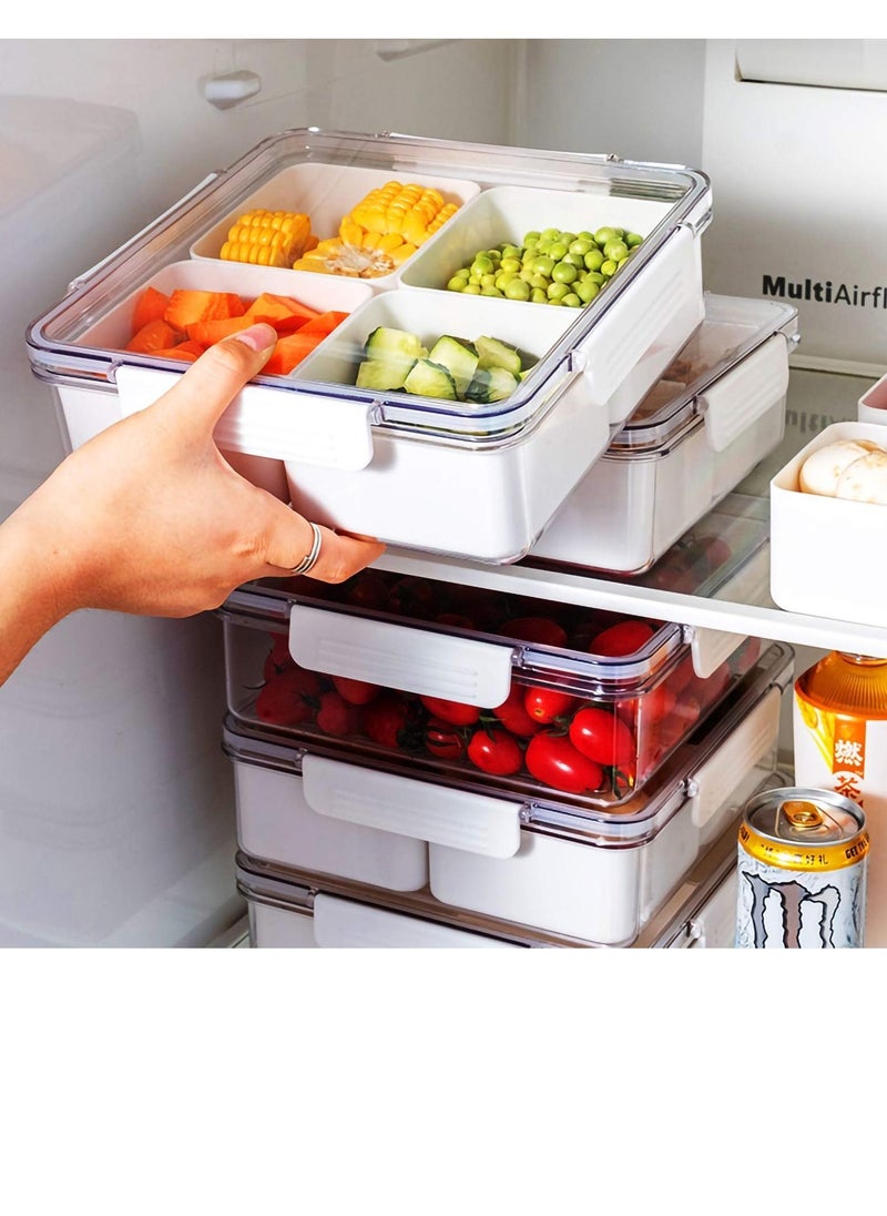 Y&D Divided Veggie Tray with Lid, Stackable Vegetable Storage Square Appetizer Relish, Serving Platter 4 Compartment Snack Containers for Food Fruit Small Refrigerator Organizer Bins Produce Saver  - Image 2