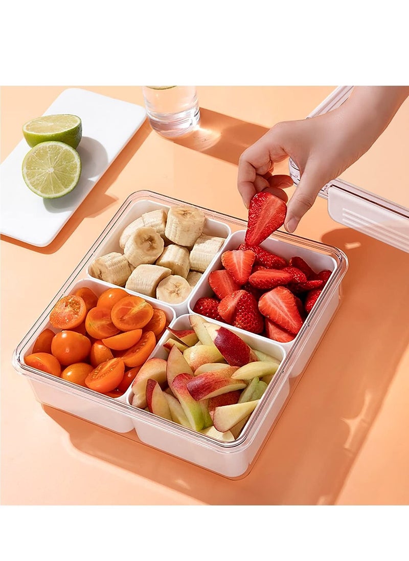 Y&D Divided Veggie Tray with Lid, Stackable Vegetable Storage Square Appetizer Relish, Serving Platter 4 Compartment Snack Containers for Food Fruit Small Refrigerator Organizer Bins Produce Saver  - Image 5