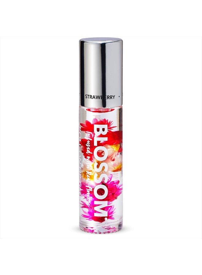 Blossom Scented Roll on Lip Gloss, Infused with Real Flowers, Made in USA, 0.20 fl. oz./5.9ml, Strawberry - Image 1